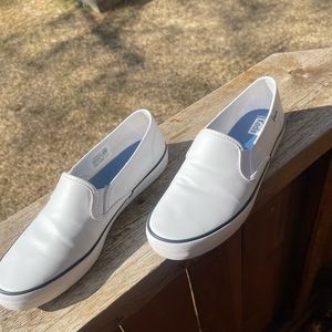 Keds Double Decker Leather Sneaker, White, Size 9